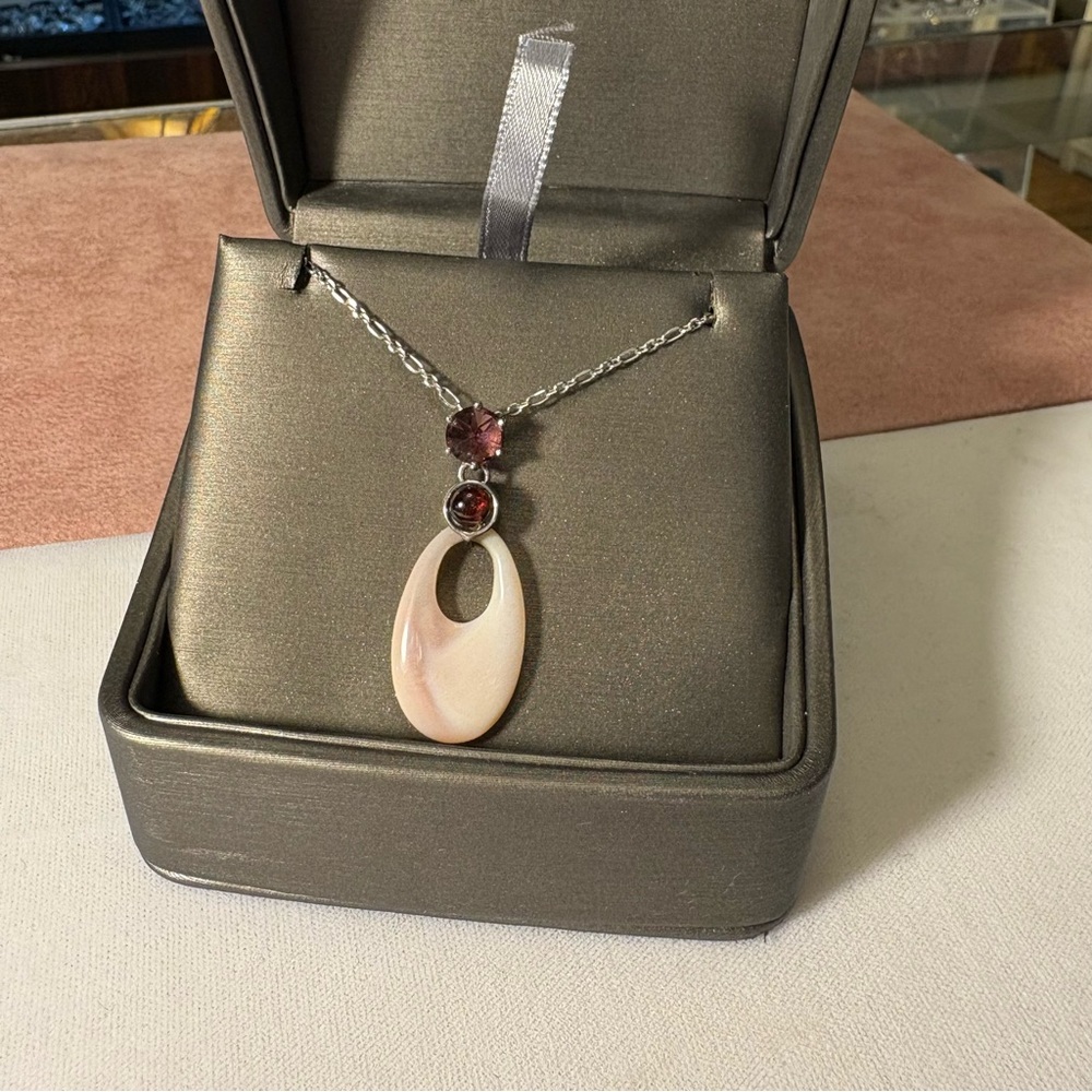 Elle Sterling Silver, Shell and Garnet Necklace - Picture 2 of 6
